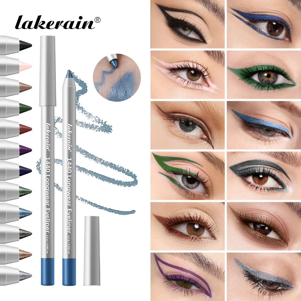 Lakerain Longwear Eyeliner 24h Long-lasting Wear Waterproof Smudge-proof Smooth Precise Application Smokey Eyeliner 12 Color Peaceful Pleasures Health and Wellness