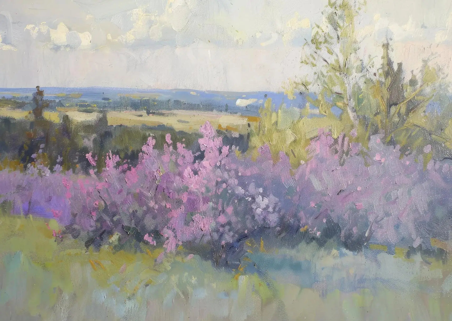 Purple Flower Field Canvas Wall Art | Spring Landscape Print