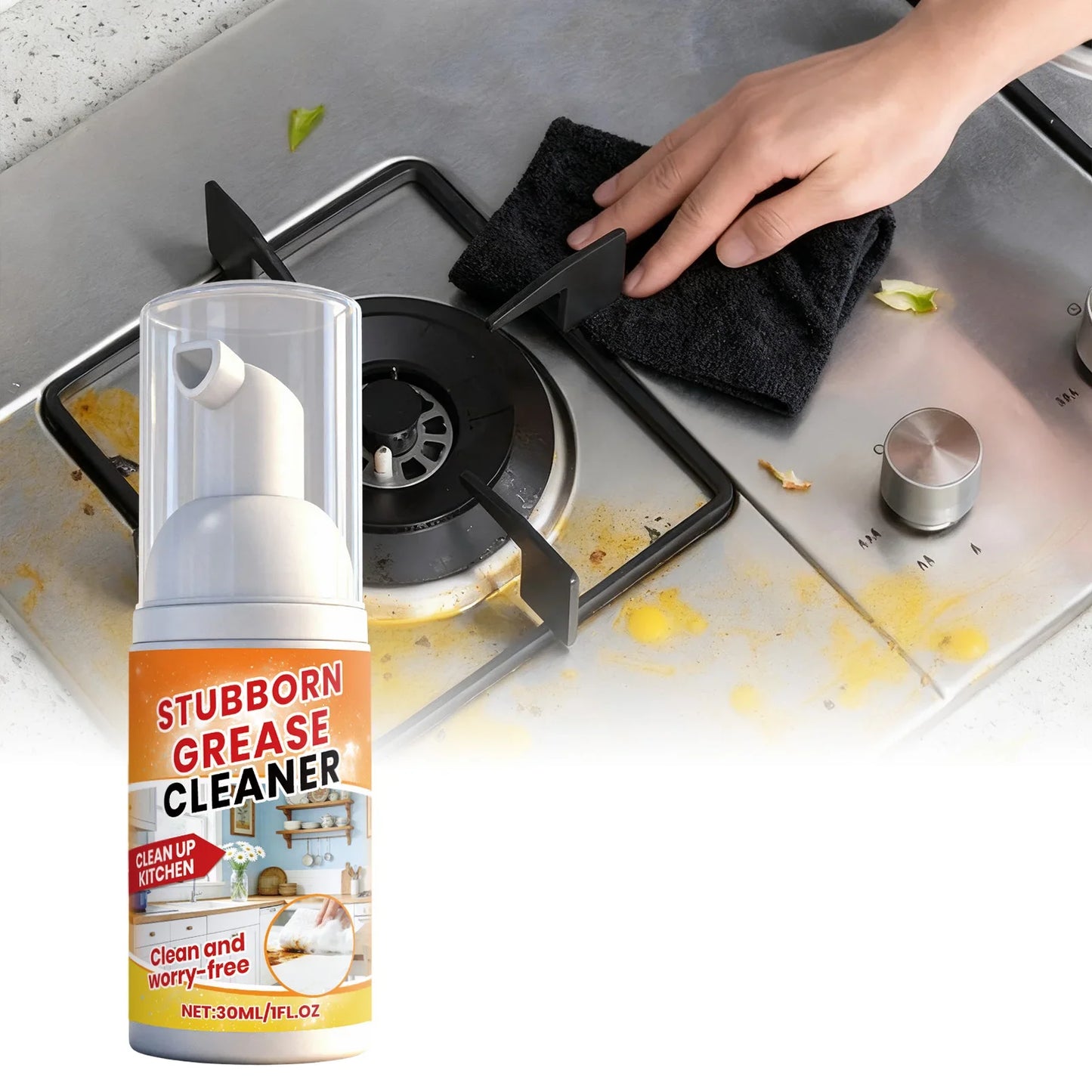 Kitchen Grease Foam Cleaner | Stove & Range Hood Degreaser