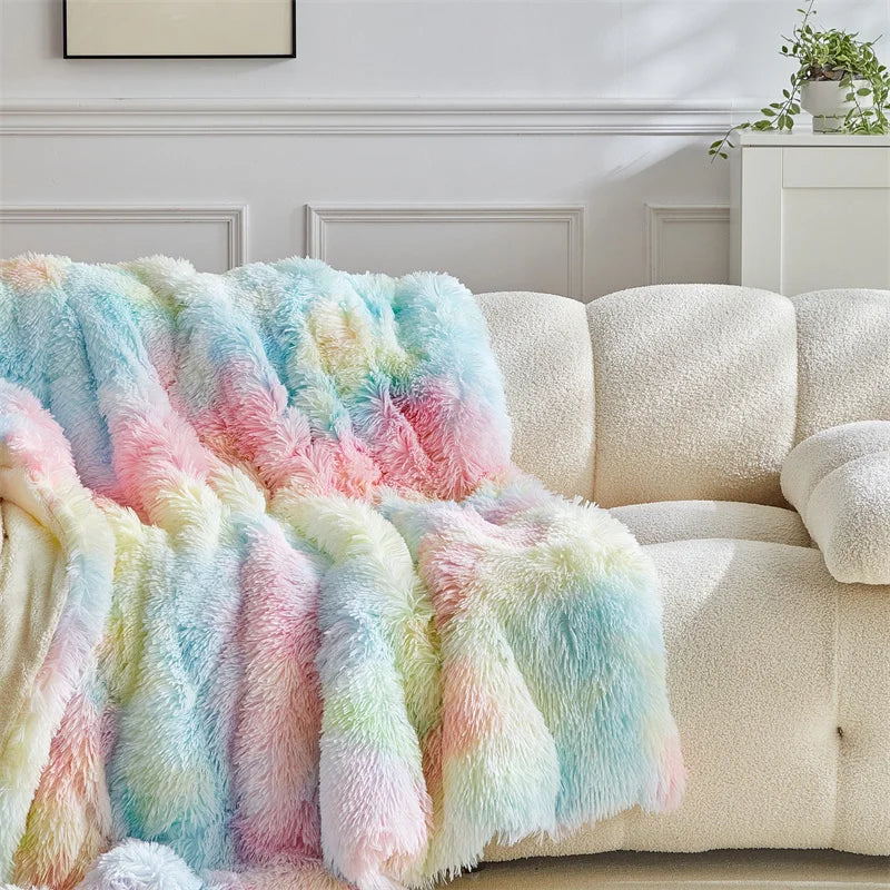 Fluffy Fuzzy Faux Fur Throw Blanket for Couch Sofa Bedroom Blanket for Bed Lightweight Thermal Blanket Warm Blankets for Winter Peaceful Pleasures Health and Wellness Blanket Colorful 100X150cm