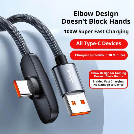 Data Cable Fast Charging USB Type C Cables Smart 90-degree Right-angle Connector for Samsung Xiaomi Huawei Google Peaceful Pleasures Health and Wellness