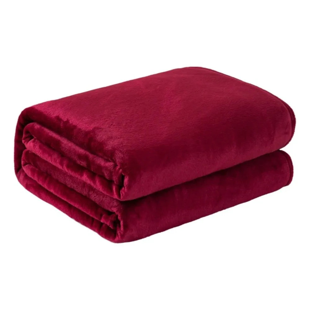 Solid Color Flannel Blanket – Soft Thickened Polyester Throw