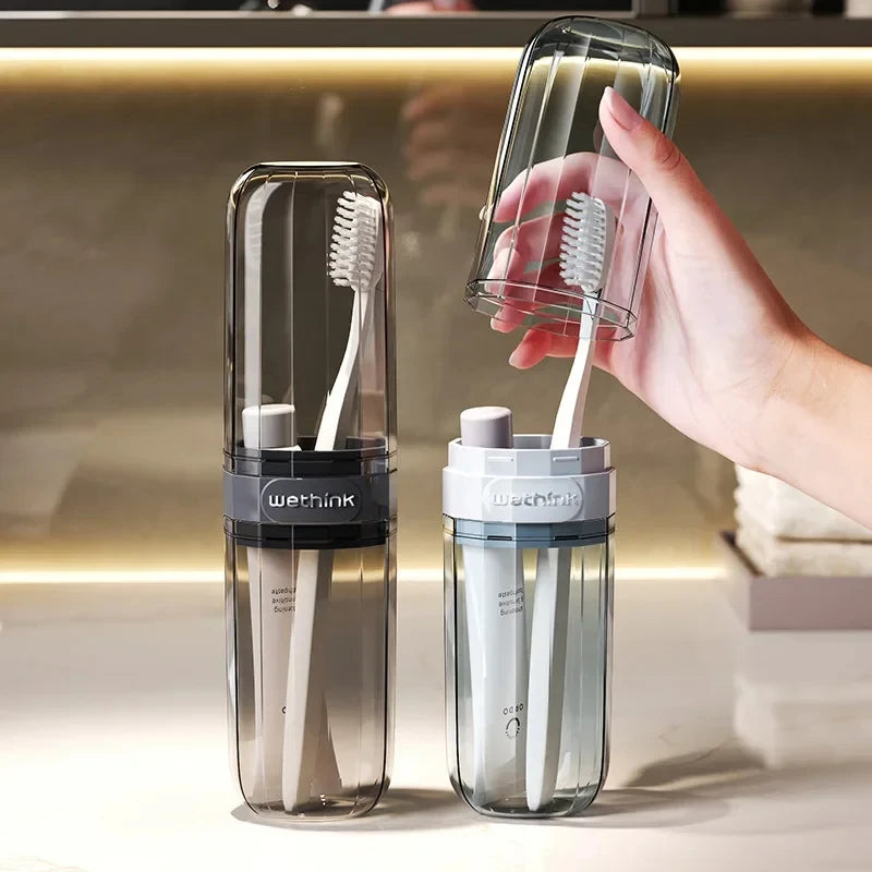 Portable Clear Toothbrush Travel Case, Hard Shell All-in-One Organizer for Business Trips Gym & Commute, Hygienic Secure Design Peaceful Pleasures Health and Wellness