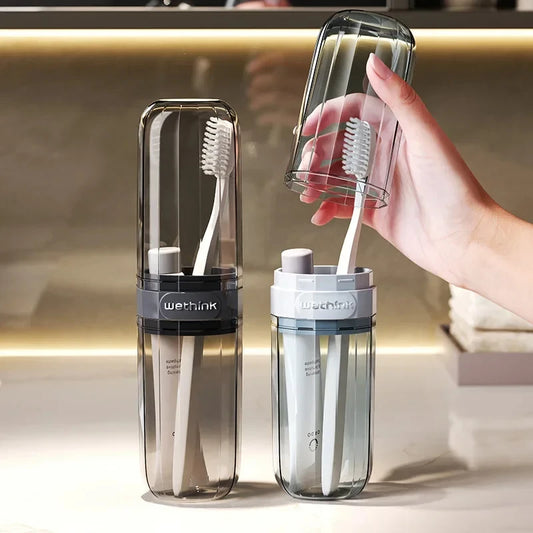 Portable Clear Toothbrush Travel Case, Hard Shell All-in-One Organizer for Business Trips Gym & Commute, Hygienic Secure Design Peaceful Pleasures Health and Wellness