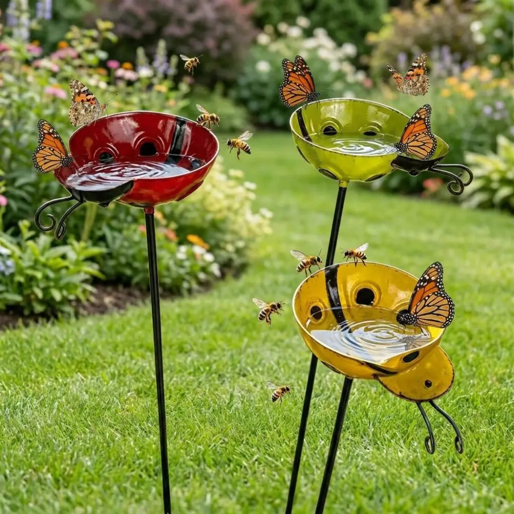 Bee Watering Station Iron Art Garden Stake – Rust-Resistant