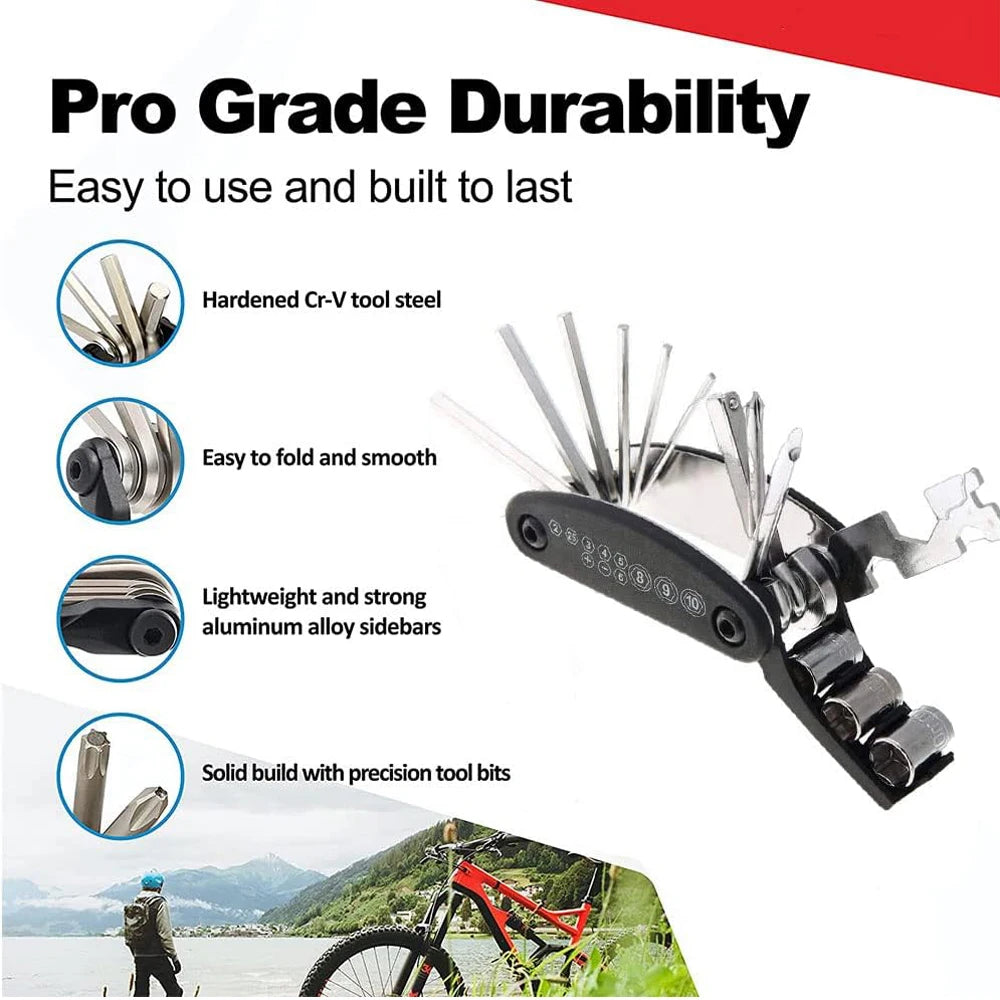 Bike Tire Repair Tool Kit 16-in-1 Bike Multitool hexagonal wrench Portable Socket Screwdriver Used for Road Mountain Bike Peaceful Pleasures Health and Wellness