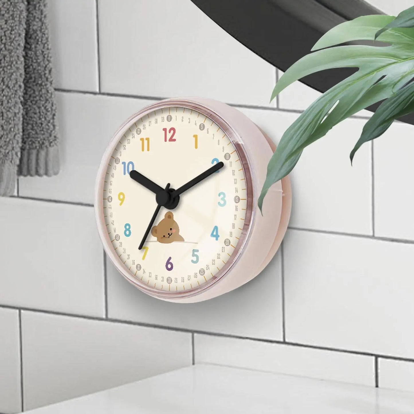 Waterproof Shower Clock Suction Cup Round Bathroom Clock Silent Bear Pattern Wall Decor For Kitchen Toilet Swimming Pool Spa Peaceful Pleasures Health and Wellness