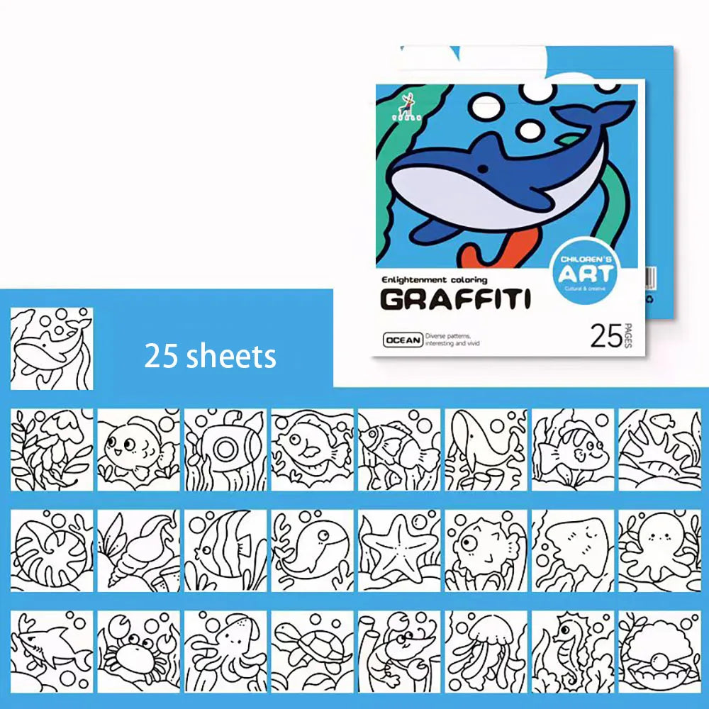 25 Sheets Cartoon Convenient Coloring Book Mini Watercolor Student