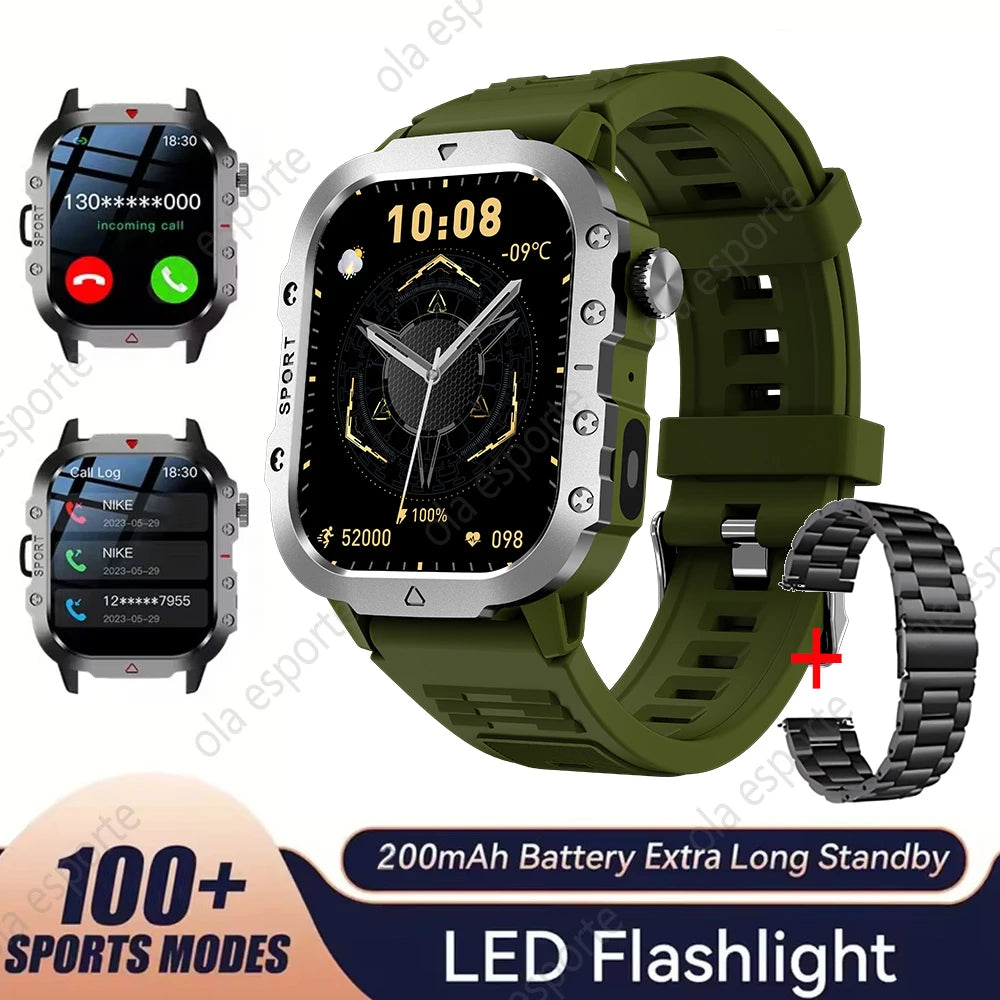 2026 New Military Men's Smart Watch Outdoor Sports Health Monitor with LED Flashlight Bluetooth Call Women's Smartwatch HW12 Peaceful Pleasures Health and Wellness Gr22BkSzstrap