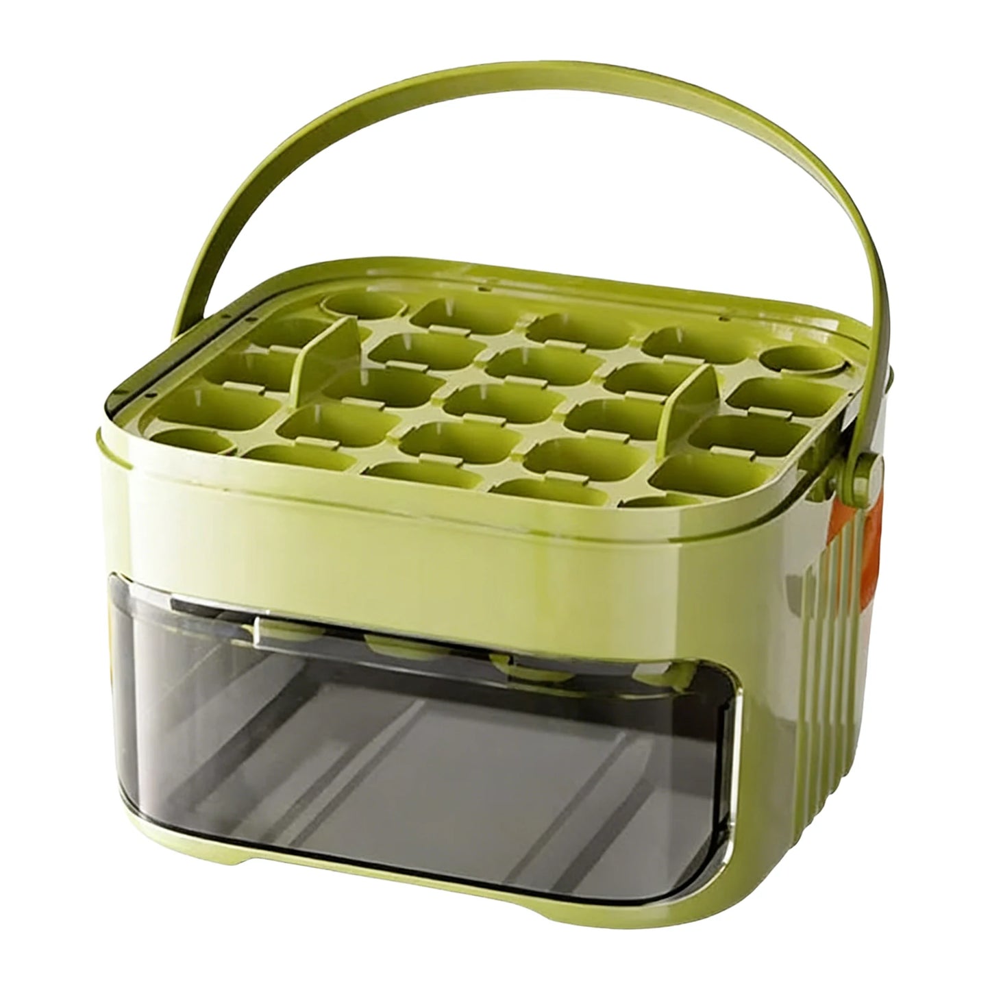 Ice Cube Maker with Press Lid & Tongs 2 In 1 Ice Maker & Storage Bin Set Small Ices Bucket for RV/Office/Fridge Freezer Peaceful Pleasures Health and Wellness Green 2 Tier