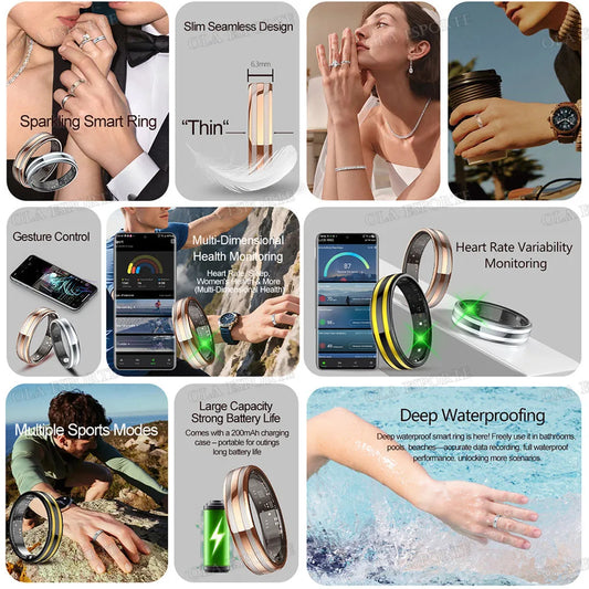 New 6.3mm Thin Smart Ring Health Monitor Smartring Outdoor Waterproof Ring Heart Rate Body Temperature Monitoring Sports rings Peaceful Pleasures Health and Wellness