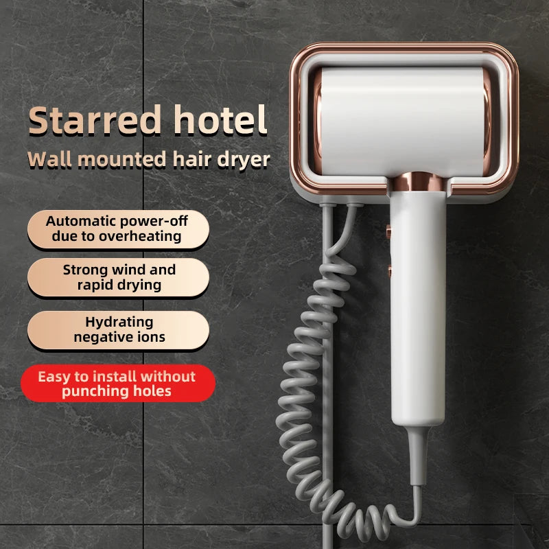 220V Hotel Wall Mounted Hair Dryer Hotel Non punching Negative Ion Hair Protection Cold and Hot Air High Power Hair Dryer Peaceful Pleasures Health and Wellness