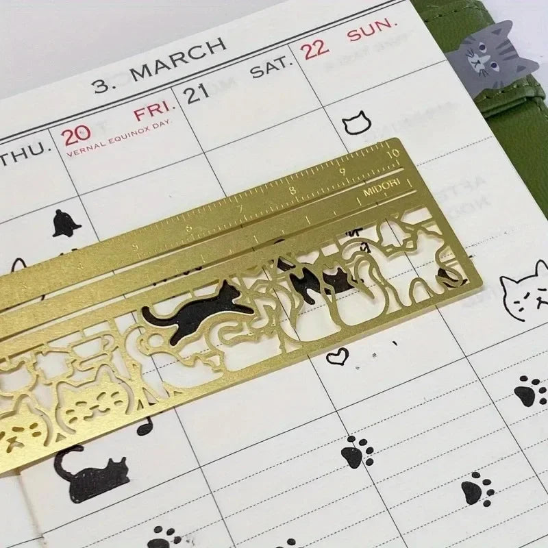 Cat-Shaped Metal Ruler & Bookmark | Cute Planner Stationery