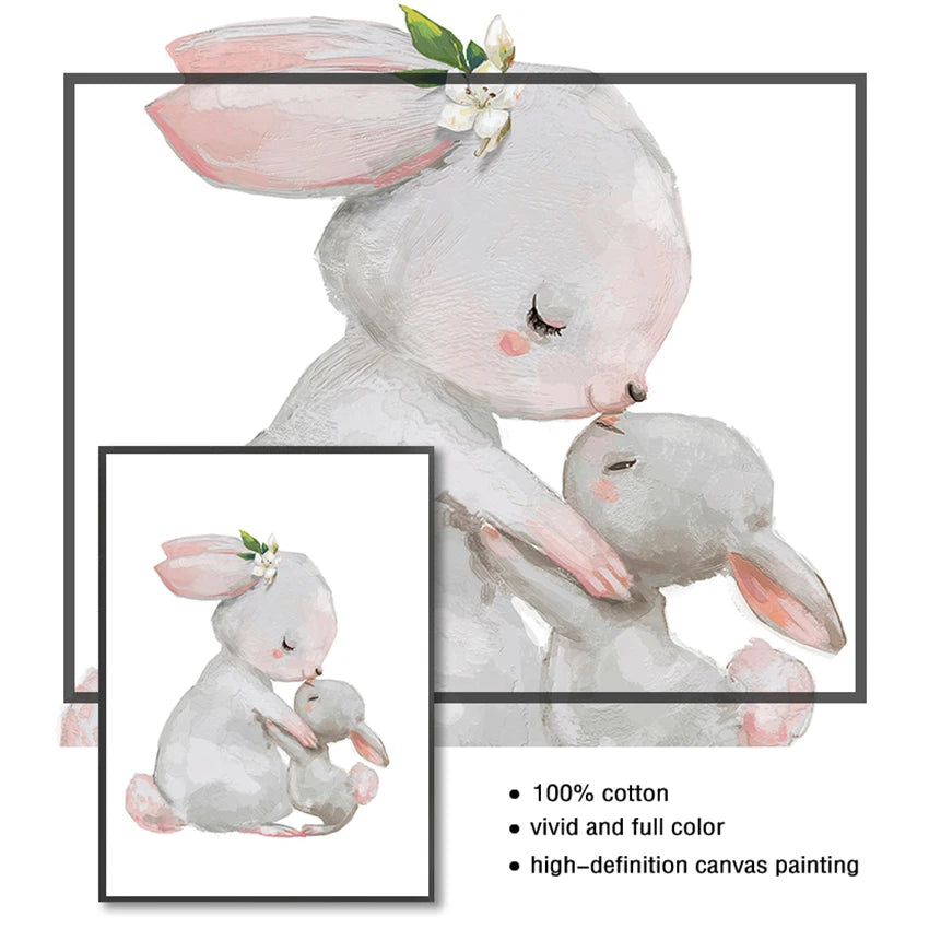 Pink Bunny Nursery Canvas Wall Art | Girls Baby Room Decor