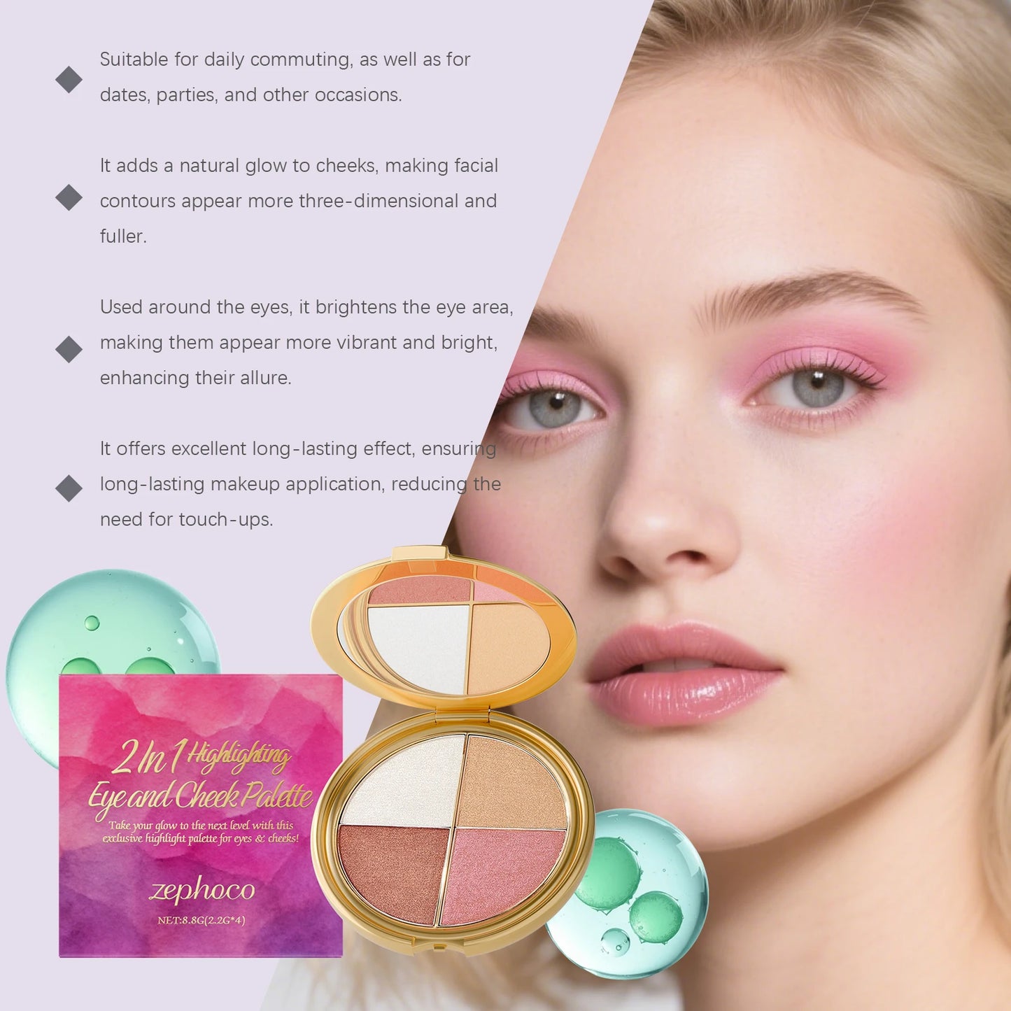 Eelhope 3-In-1 Palette – Highlighter, Eyeshadow & Blush