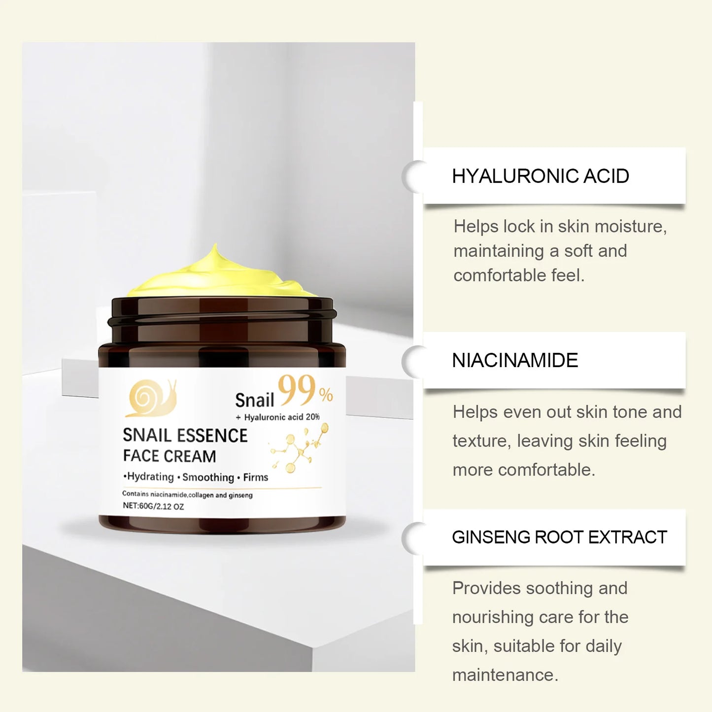 Snail Mucin Face Cream – Anti-Aging, Firming & Brightening
