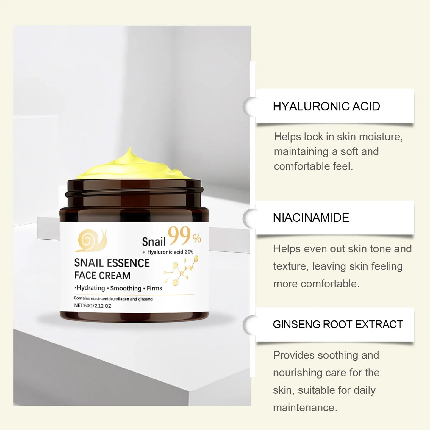 Hoygi Snail Mucin Face Cream – Anti-Aging & Brightening 60g
