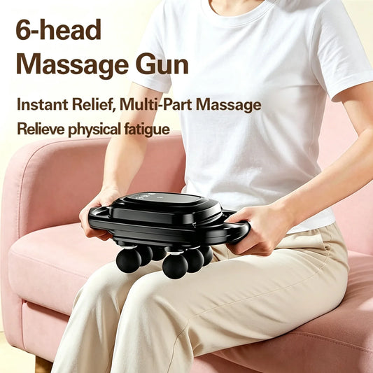 6-Head Massage Gun Deep Tissue Percussion Massager Multi-Point Muscle Relaxation Device for Back Leg Waist Full Body Pain Peaceful Pleasures Health and Wellness