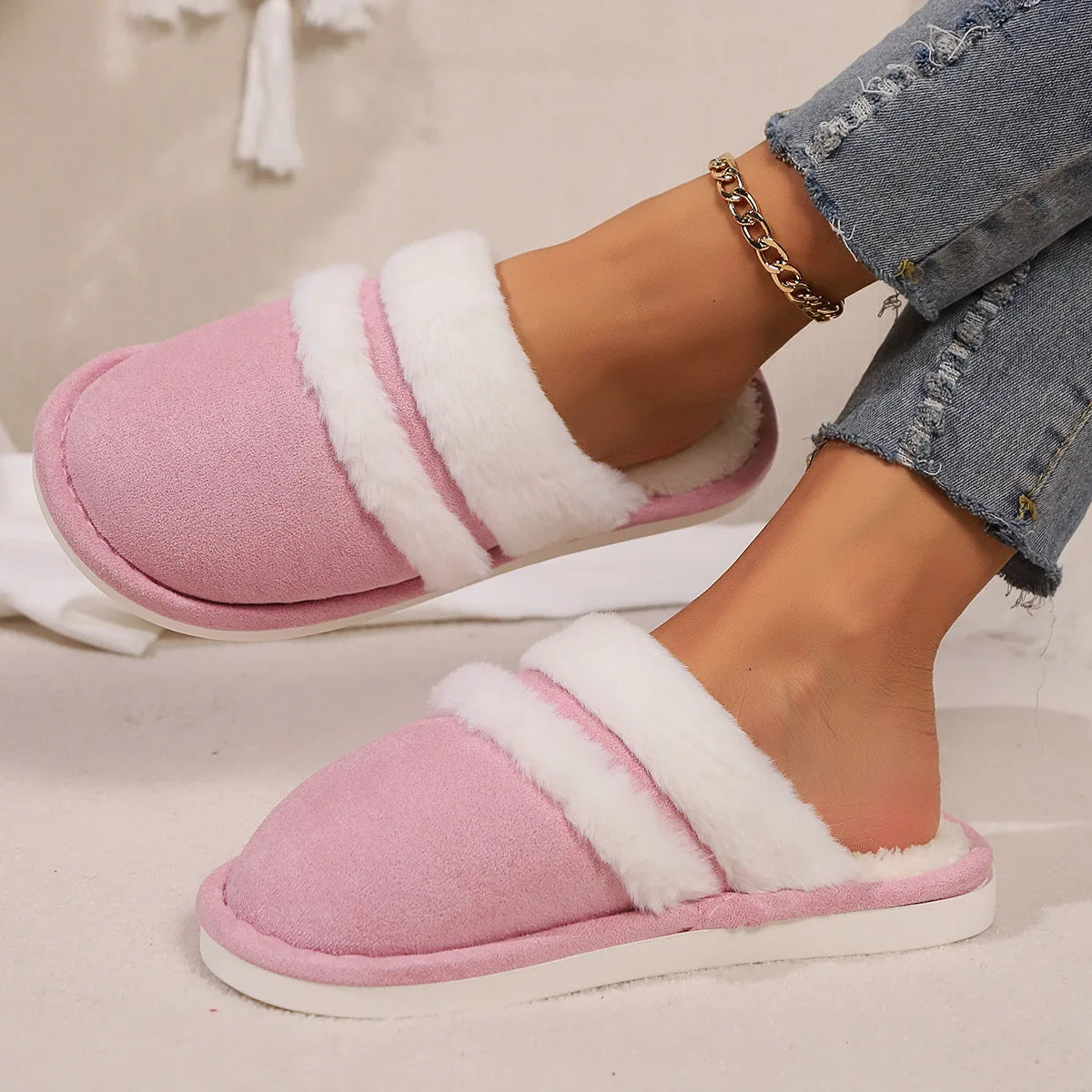Women's Winter Plush Slippers – Warm Non-Slip Indoor Slides