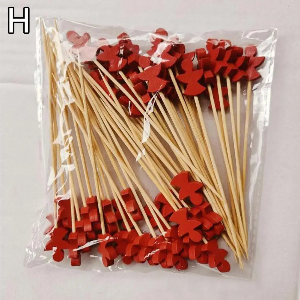 Christmas Bamboo Cocktail Picks 50/100pcs | Festive Food Sticks Holiday Food Picks Peaceful Pleasures Health and Wellness 07 50pcs