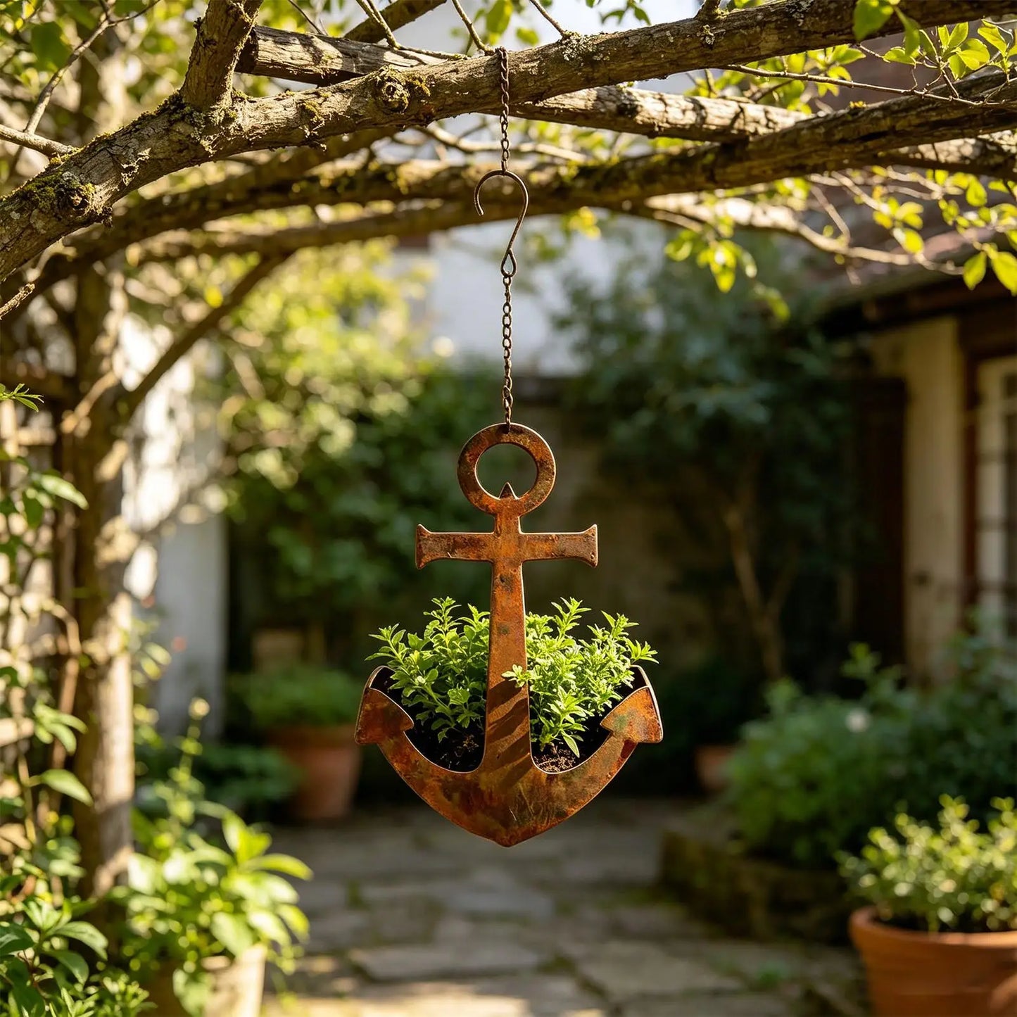 Rustic Nautical Metal Hanging Planter – Indoor & Outdoor Iron Pot