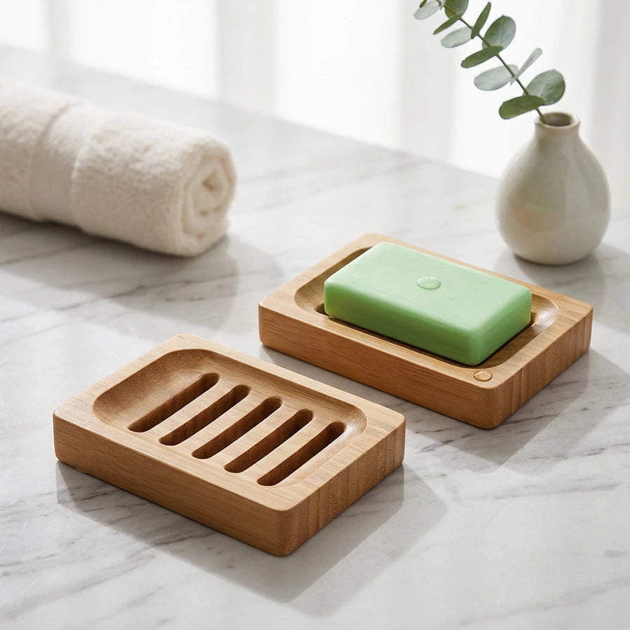 Bamboo Soap Holder for Shower & Kitchen Sink – Eco-Friendly Wooden Tray (1-2 Pcs)