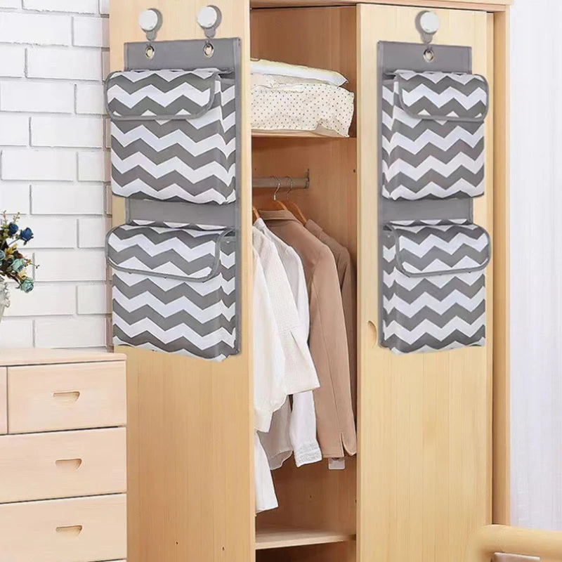 Oxford Cloth Wall Hanging Storage Bag – 2 Pockets & Lids