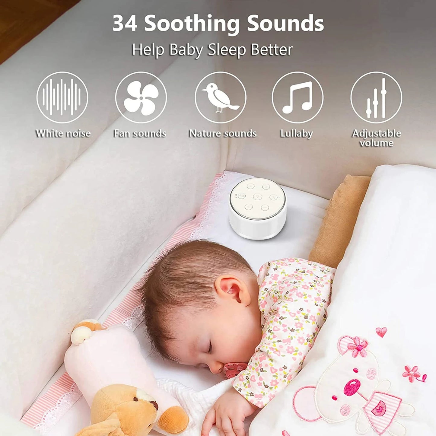 White Noise Machine for Baby | 34 Sounds, 7 Color Night Light