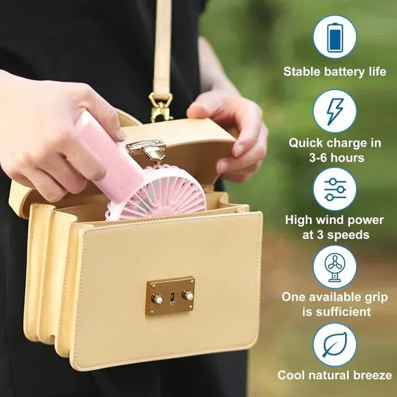 Rechargeable Handheld Mini Fan 3-Speed USB Fan + Phone Holder