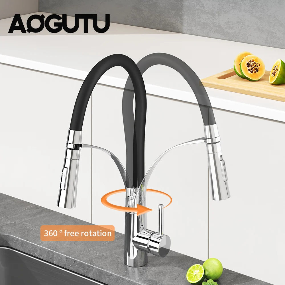 AOGUTU Brass Pull-Down Kitchen Faucet | Hot & Cold Mixer Tap