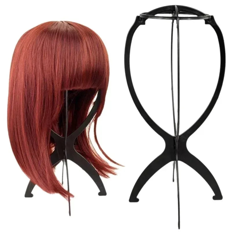 Black Folding Wig Stand – Portable Adjustable Hat Display Holder