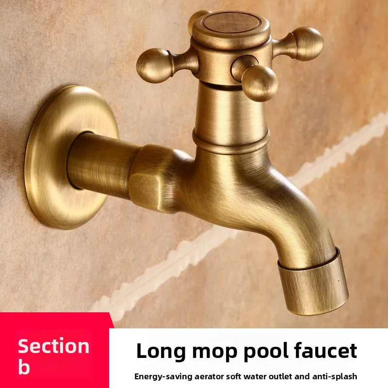 Vintage Solid Brass Single Handle Wall Mount Faucet