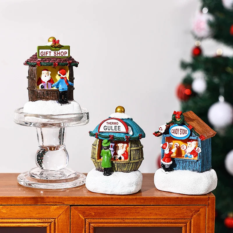 New Christmas Resin Small House Santa Claus Shop Micro Landscape Resin Ornaments Christmas Decorations Desktop Ornament Lights Peaceful Pleasures Health and Wellness