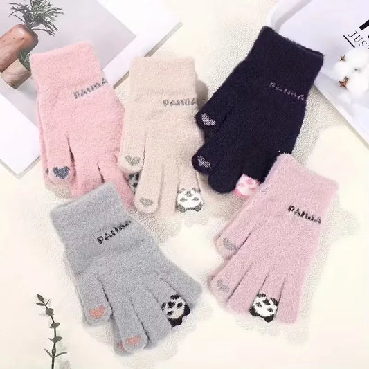 Panda Fingerless Gloves | Touchscreen Knit Winter Cycling Gift Fingerless Winter Gloves Peaceful Pleasures Health and Wellness