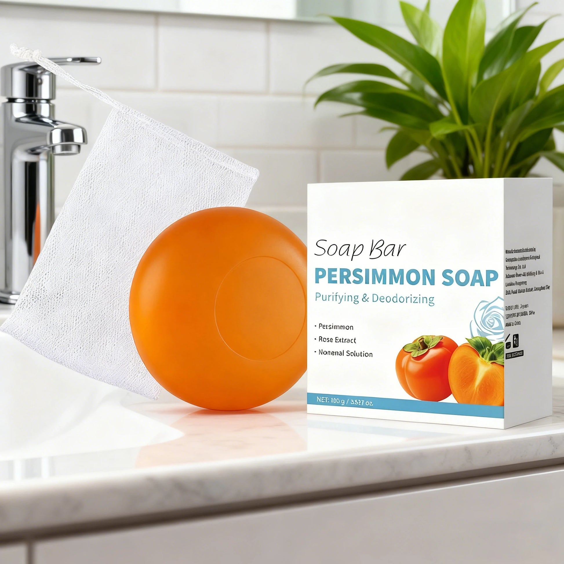 Persimmon Soap Bar Japanese Persimmon & Green Tea Extract For Men and Women Gentle on All Skin Types Deodorizing Soap Rose Scent Peaceful Pleasures Health and Wellness