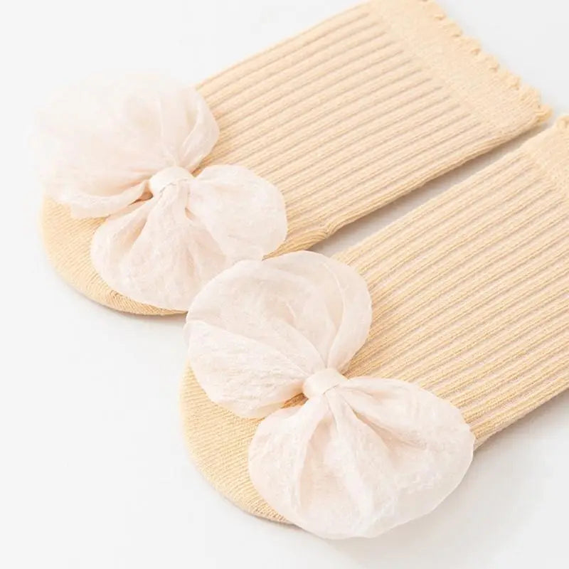Kids Cotton Knee Socks Non-Slip Lace Bow | Ages 1–5