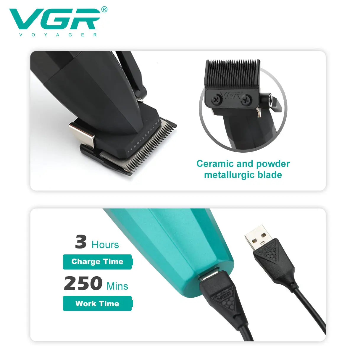 VGR Hair Clipper Professional Hair Trimmer Electric Clippers Cordless Hair Cutting Machine 9000RPM Trimmer Clipper for Men V-003 Peaceful Pleasures Health and Wellness