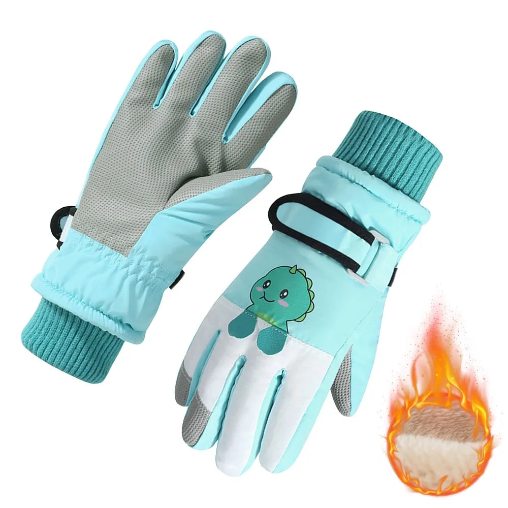 Children's Waterproof Ski Gloves, Winter Thick Glove with Cartoon Printed Boys Girls 4-14 Years For Winter Fun Cycling Snowboard Peaceful Pleasures Health and Wellness
