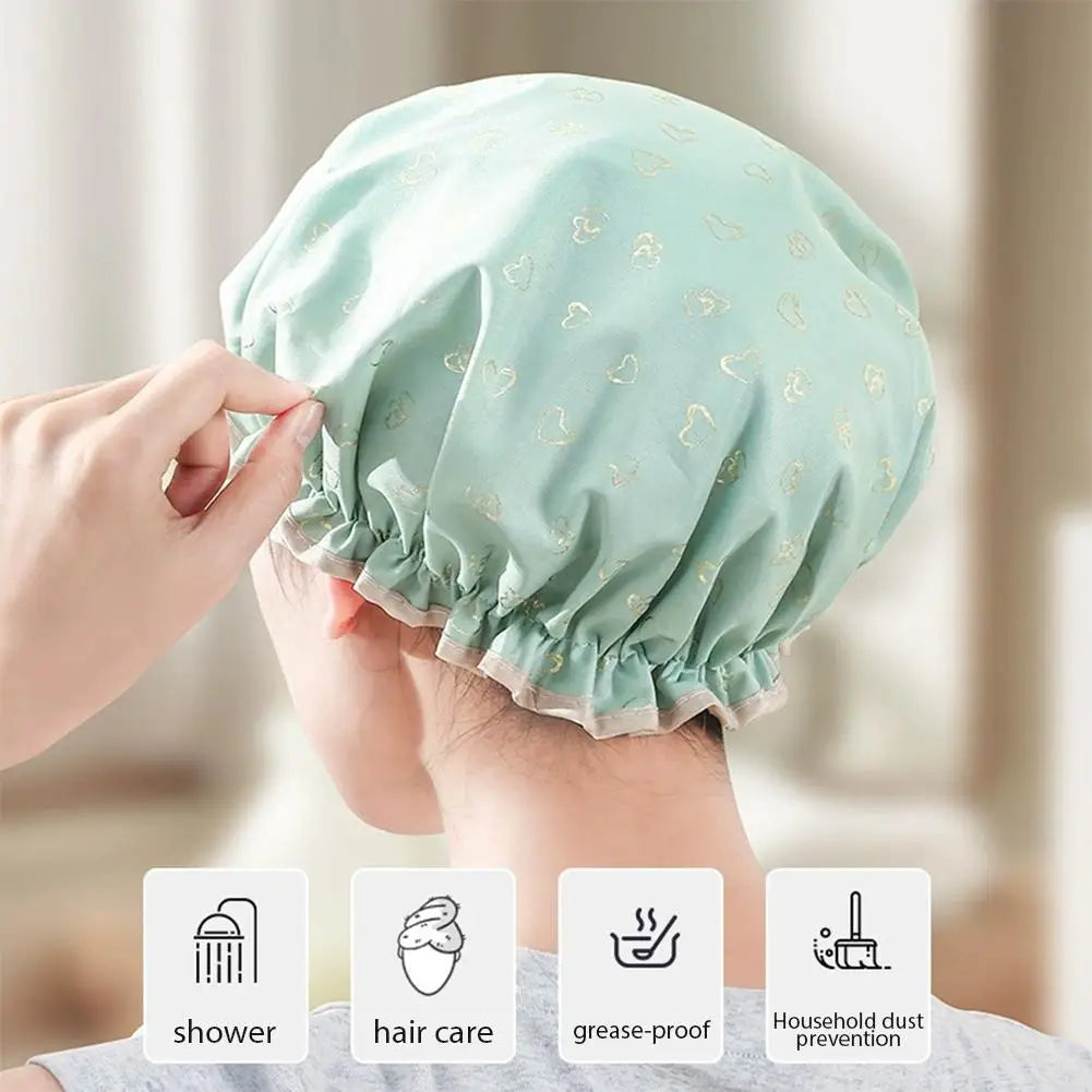 Waterproof Double Shower Cap Gold Printed Terylene Cotton Hair Cap for Women Bathing Essential Peaceful Pleasures Health and Wellness