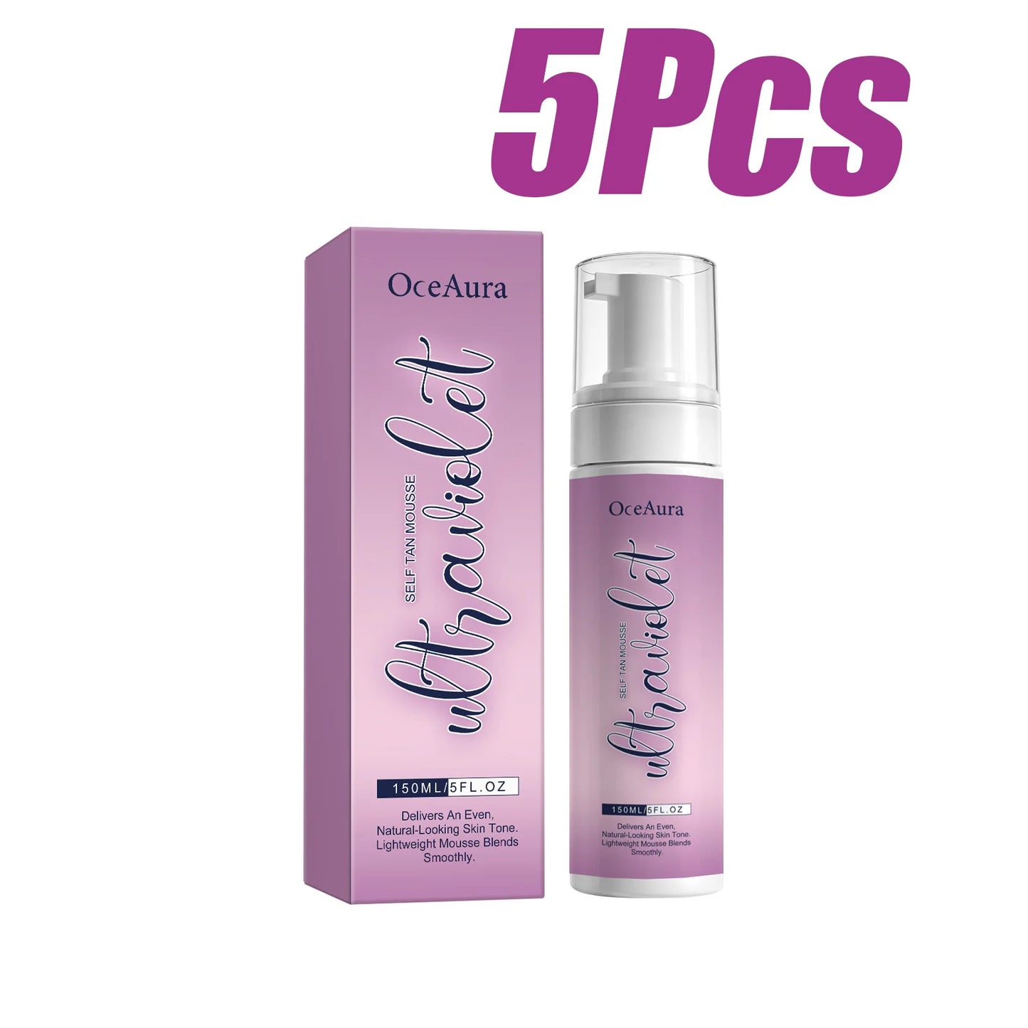 Sunless Self Tan Mousse – Instant Bronze Glow, Hydrating Foam Peaceful Pleasures Health and Wellness 5 x 150ml Boxed