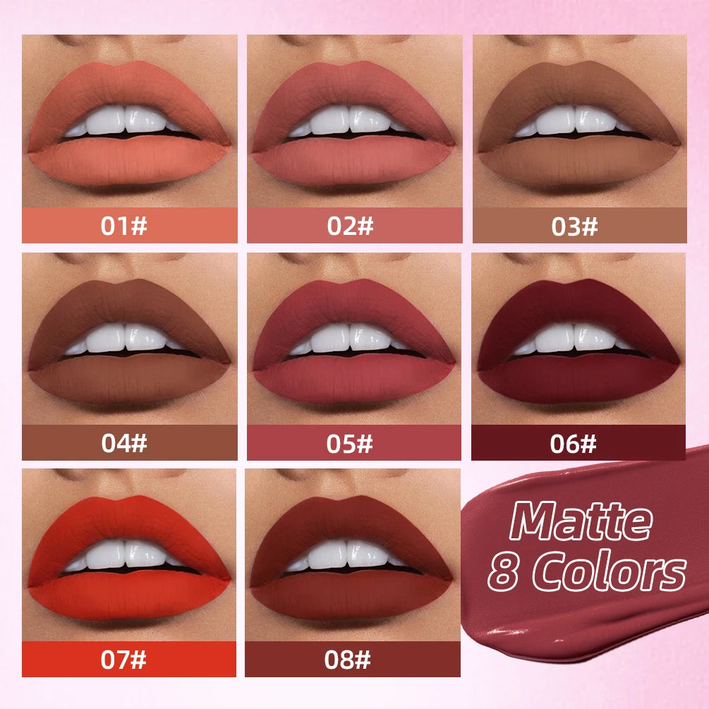8 Colors Matte Light Liquid Lipstick Waterproof Velvet Nude Lip Gloss Sexy Red Brown Pigments Makeup Long Lasting Lipgloss Tint Peaceful Pleasures Health and Wellness