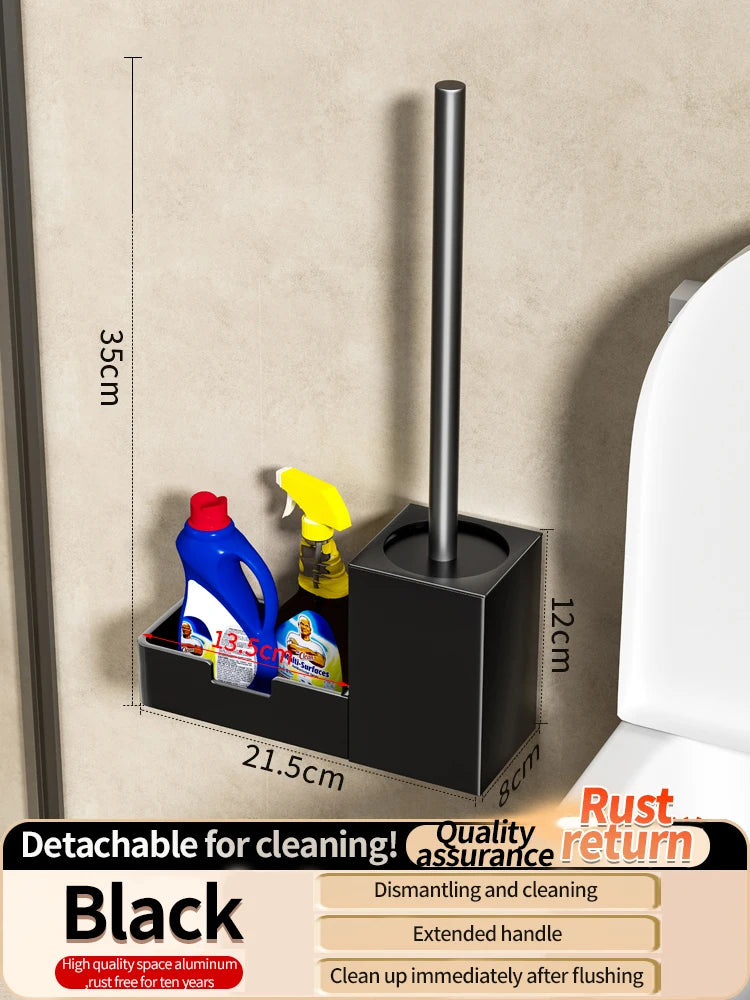 No-Drill Bathroom Toilet Shelf & Brush Holder | Aluminum