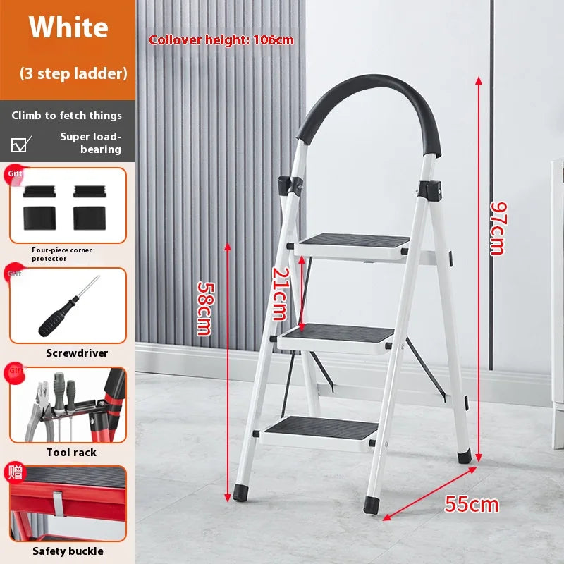 Adjustable Zigzag Folding Ladder 3 4 5 6 Step Thickened Carbon Steel Engineering Ladder Stable Climbing Tool for Home And Garden Peaceful Pleasures Health and Wellness 3 layers White