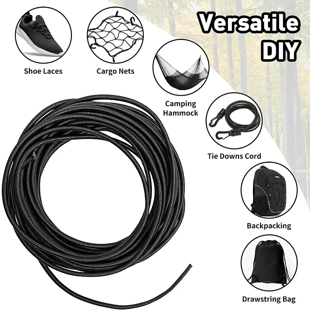 Black Elastic Cord for Sewing – 3/4/5/6/8MM, 10M per Pack