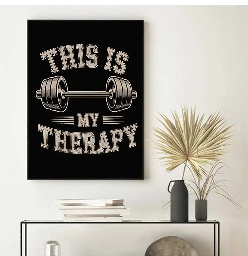 Barbell "This Is My Therapy" Canvas Wall Art | Gym Poster Canvas Wall Art Peaceful Pleasures Health and Wellness