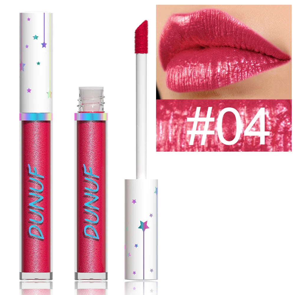 12-Color Metallic Glitter Lip Gloss | Diamond Pearlescent Lip Glaze