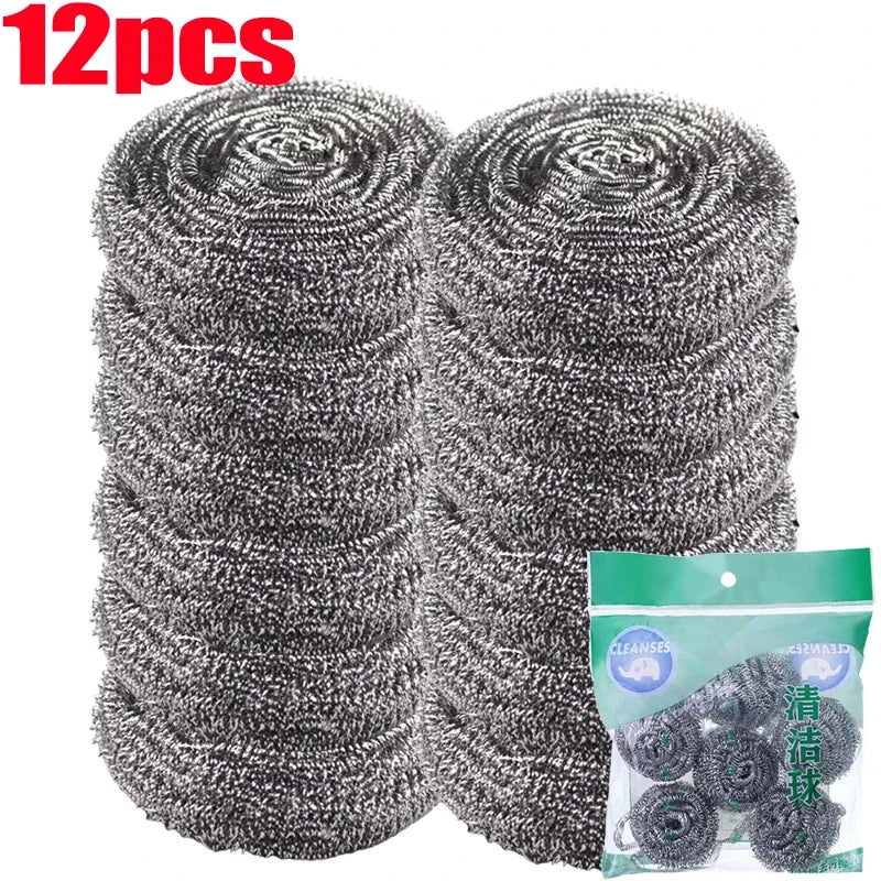 Steel Wire Dishwashing Ball Stainless Steel Heavy Duty Wire Steel Cleaning Ball Pots Pans Dishes Rust Removal Cleaner Brushes Peaceful Pleasures Health and Wellness 12pcs