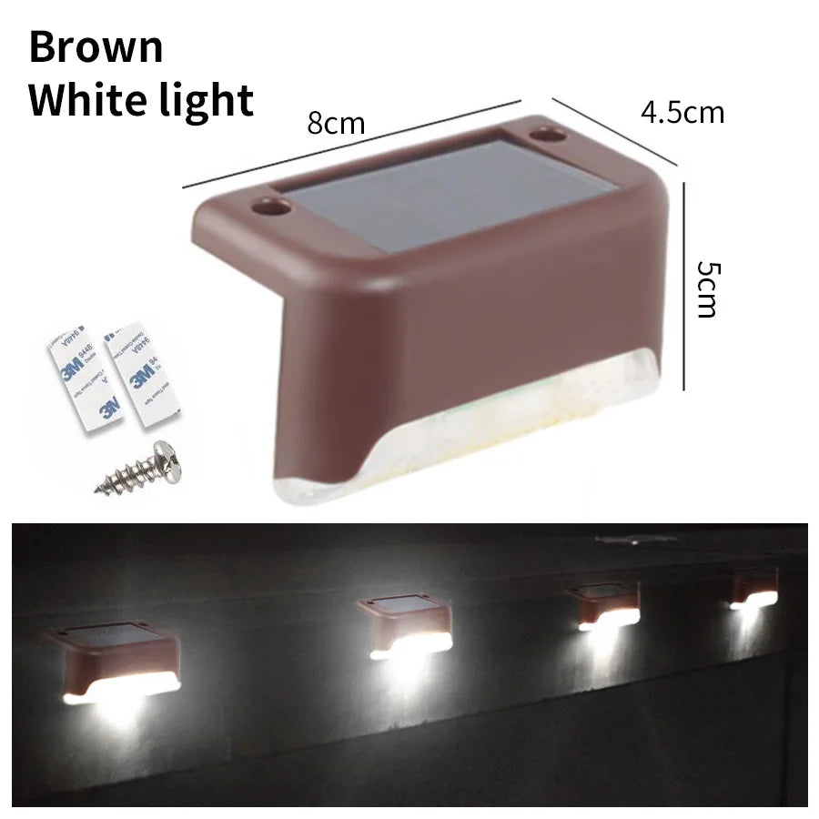 Solar Stairs Light Outdoor Waterproof Solar Powered Garden Lamps for Railing Deck Step Yard Patio Pathway Fence Light Peaceful Pleasures Health and Wellness brown-cold white 1 Solar Stair Light