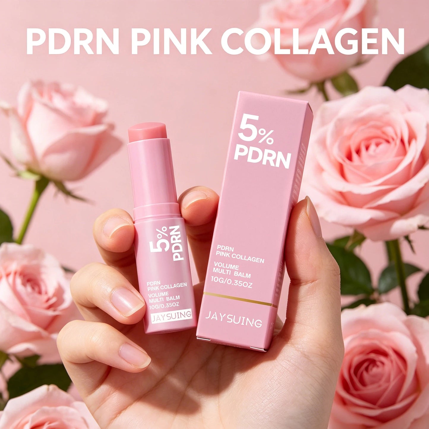 PDRN Pink Collagen Volume Multi Balm Stick For Face Lip Eyes Neck Moisturizing Makeup Base Nourish Create Healthy-Looking Skin Peaceful Pleasures Health and Wellness