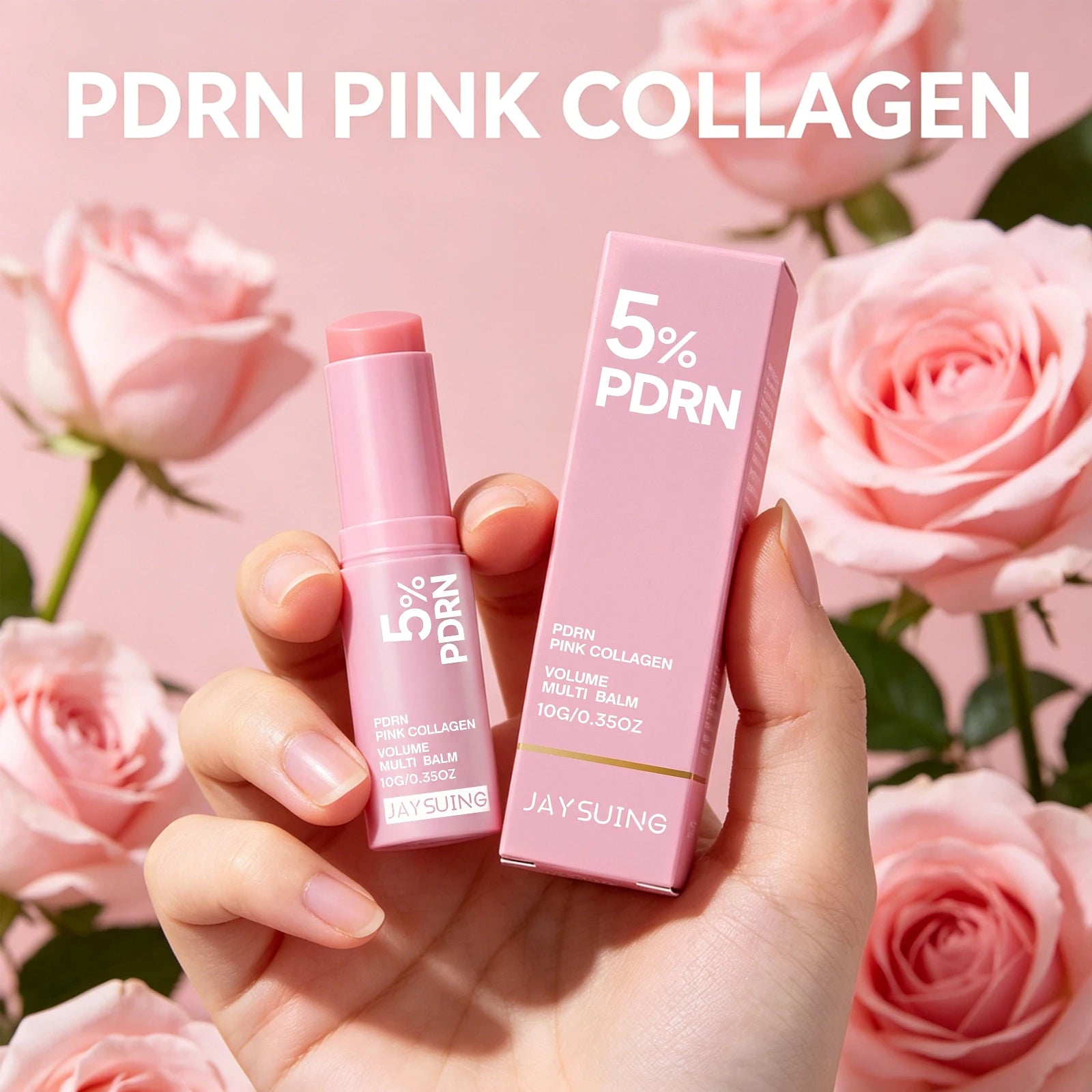 PDRN Pink Collagen Volume Multi Balm Stick For Face Lip Eyes Neck Moisturizing Makeup Base Nourish Create Healthy-Looking Skin Peaceful Pleasures Health and Wellness